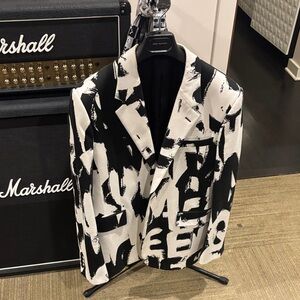 Alexander Mcqueen mens black and white graffiti blazer.